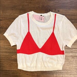 Red and White Knit Top